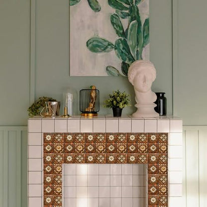 36 Pcs 4 Styles Brown Gold Patten Wall Tile Sticker, 4x4inch - color: Brown Gold Patten