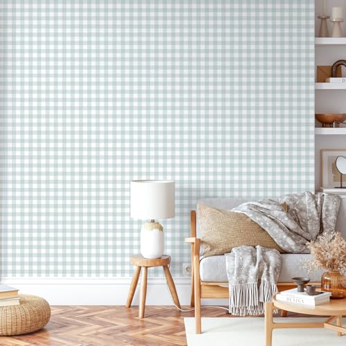 Cohoo Home Plaid Peel and Stick Wallpaper Gingham Checkered 17.3''×78.7'' - color: Blue, size: 17.3"×78.7"