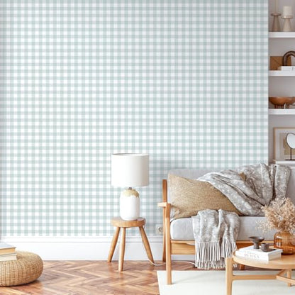 Cohoo Home Plaid Peel and Stick Wallpaper Gingham Checkered 17.3''×78.7'' - color: Blue, size: 17.3"×78.7"