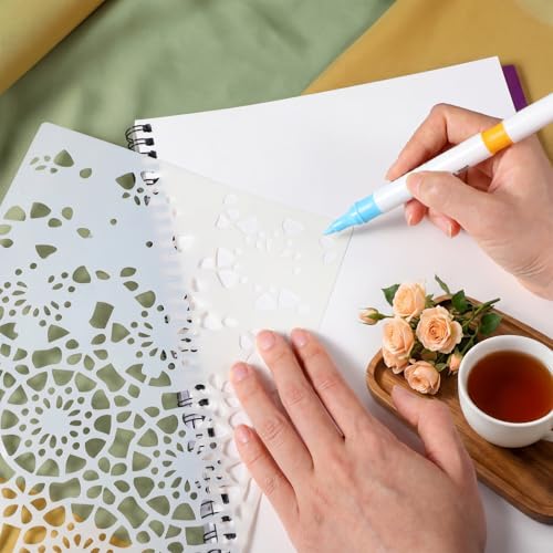 12PCS Stencils for Painting, Mixed Geometric Flower Stencils Kit
