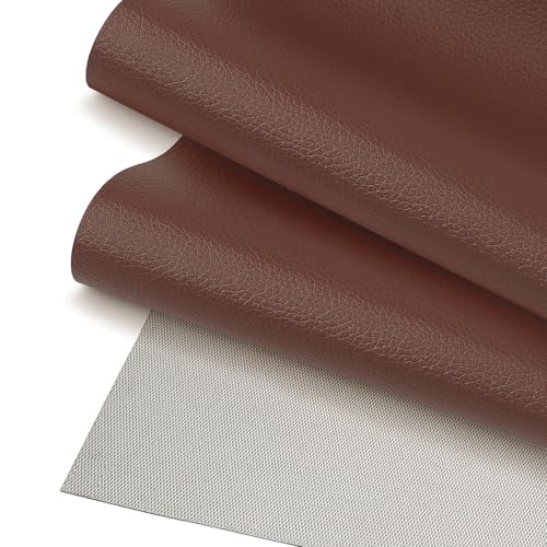 Brown Faux Leather Fabric 79"×55" Lychee Grain Upholstery Vinyl - color: Brown Lychee Grain, size: 79"x55" (200cm x 140cm)