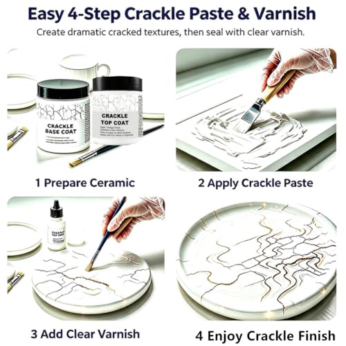 JAJADO Acrylic Crackle Paste & Gloss Varnish & 12Pcs Painting Tools - color: Crackle Paint+Gloss Varnis+Palette Knife+Plastic Scrapers