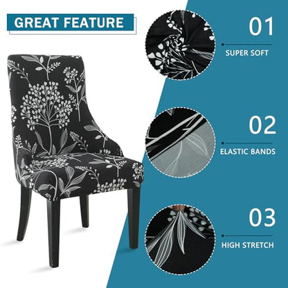 Liykimt Stretch Wingback Side Chair Slipcover-Accent Chair Cover Slipcover with Arm,Washable Upholstered Arm Dining Chair with Nailed Trim Protector for Dining Living Room - color: Black/Leaves