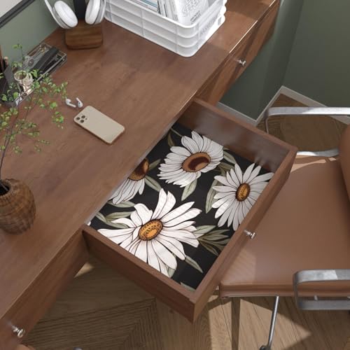 Laatse Dark Daisy Floral Peel and Stick Wallpaper 17.5" × 118", White/Black - color: Black,Green, size: 118" x 17.5"