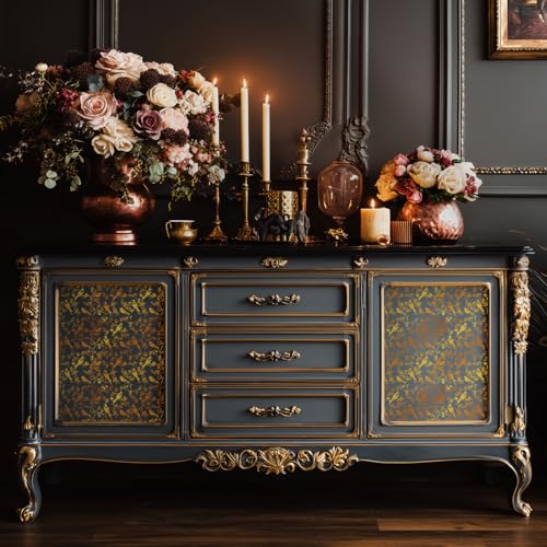 Gold Foil Rub on Transfer for Furniture DTF Transfers for Wood Drawer Decor, Flowers and Birds - style: Flowers and Birds