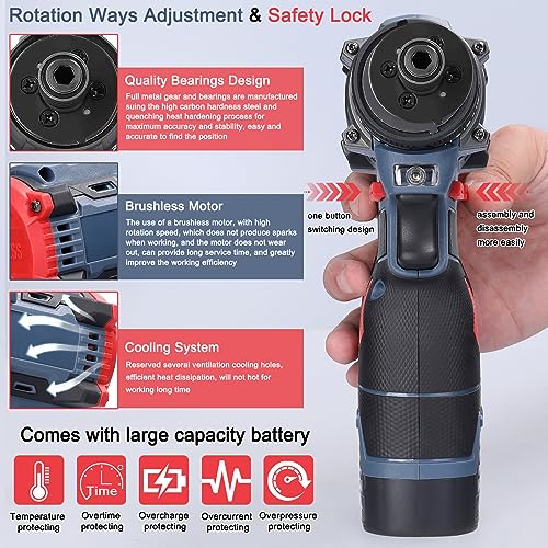 Dioche Electric Screwdriver 16.8V Multi Function Brushless Cordless Impact Screwdriver (2pcs Batteries US Plug)
