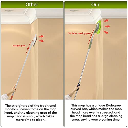 66'' Wall Mop with Long Handle,Ceiling Dust Mop with 15° Labor-Saving Elbow - color: Green
