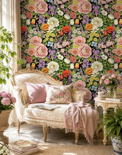 Floral Wallpaper Peel and Stick Black Floral Wallpaper - color: Floral Black