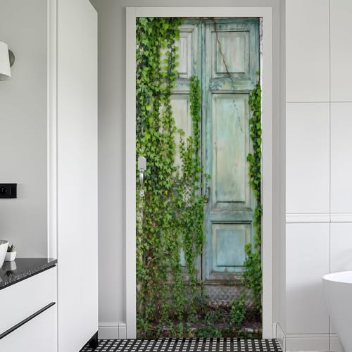 REDAMANCY Blue Wooden Green Ivy Leaf Vine Vintage Peel and Stick Door Stickers Vinyl 3D Door Mural Decals Decor Wallpaper Self-Adhesive, Waterproof, Removable - color: Mta-17
