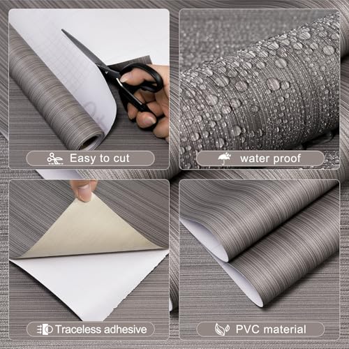 Grasscloth Peel and Stick Wallpaper, 15.7"x118" Dark Brown Textured Self-Adhesive Waterproof Vinyl Fabric Contact Paper, Wall Paper for Kitchen, Shelf Linen, Bathroom, Bedroom - color: Dark Brown, size: 15.7" x 118"