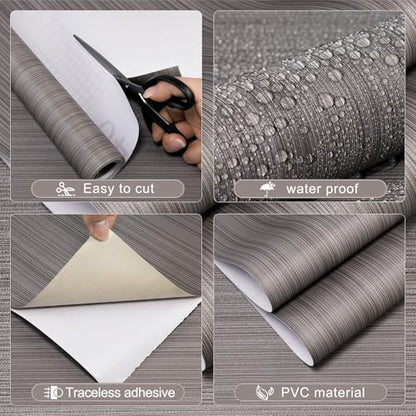 Grasscloth Peel and Stick Wallpaper, 15.7"x118" Dark Brown Textured Self-Adhesive Waterproof Vinyl Fabric Contact Paper, Wall Paper for Kitchen, Shelf Linen, Bathroom, Bedroom - color: Dark Brown, size: 15.7" x 118"