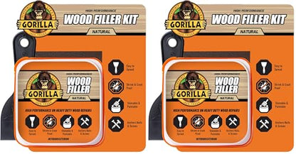 Gorilla All Purpose Wood Filler Kit, with Putty Knife and Sanding Block (Pack of 2) - size: 8 oz Kit (2-Pack)