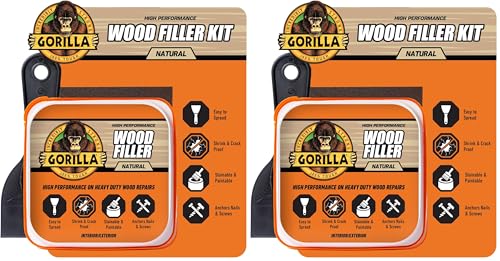 Gorilla All Purpose Wood Filler Kit, with Putty Knife and Sanding Block (Pack of 2) - size: 8 oz Kit (2-Pack)