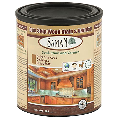 SamaN Interior One Step Wood Seal, Stain and Varnish – Oil Based Odorless Dye - Protection for Furniture and Fine Wood (Walnut SAM-309, 32 oz) - color: Walnut, size: 1 Quart