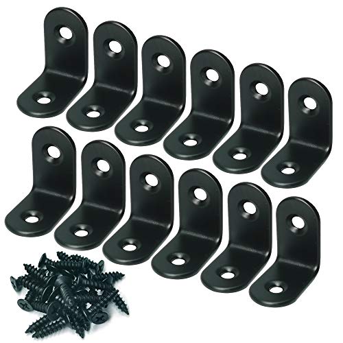 Corner Brace 25 x 25mm Stainless Steel Black Brace Corner Steel Joint Right Angle Bracket Fastener with Screws - 12 Pcs - size: Corner Brace_25x25mm