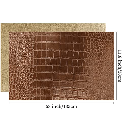12" x 53" Glossy Embossed Crocodile Texture Faux Leather Roll Synthetic Leather Crafts Fabric for Wallets Keychains Handbags Making Sewing Crafts Material (Brown) - color: Brown
