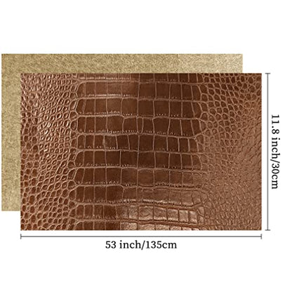12" x 53" Glossy Embossed Crocodile Texture Faux Leather Roll Synthetic Leather Crafts Fabric for Wallets Keychains Handbags Making Sewing Crafts Material (Brown) - color: Brown