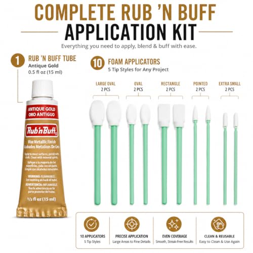 Rub n Buff Wax Metallic Antique Gold, Rub and Buff Finish, 0.5-Fluid Ounce, Pixiss Blending and Application Tools for Applying Metallic Wax Paint - color: Antique Gold