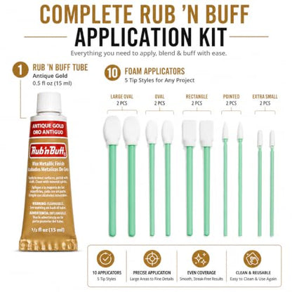 Rub n Buff Wax Metallic Antique Gold, Rub and Buff Finish, 0.5-Fluid Ounce, Pixiss Blending and Application Tools for Applying Metallic Wax Paint - color: Antique Gold
