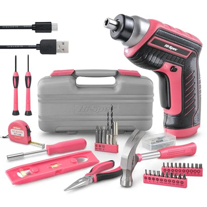 Hi-Spec 3.6V USB Electric Screwdriver for Home Repairs and Assembly, Pink - color: Pink, size: 35 Pieces