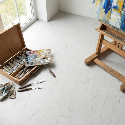 Peel and Stick Floor Tile 12 x 12 Inch Self Adhesive Marble Vinyl Flooring - color: White Marble