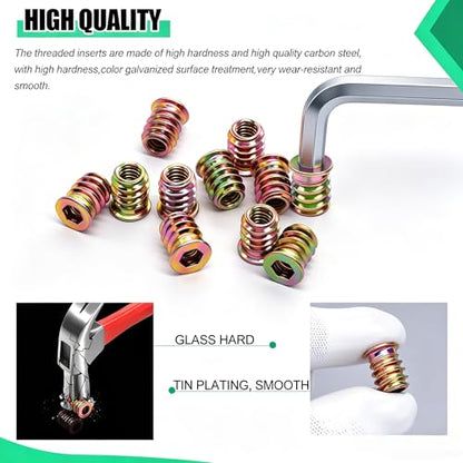 Twidec/80PCS 1/4"-20 Threaded Inserts for Wood Furniture Screw-in Nut Wood Inserts Bolt Assortment Kit with M6 Hex Wrench (1/4"-20 x15mm) N-059 - size: 1/4-20x15mm