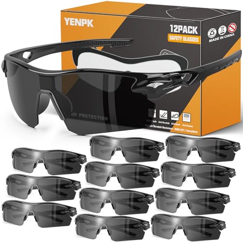 12 Pack Safety Glasses for Men, ANSI Z87.1 & UV Protective Eyewear - color: Gray