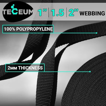 TECEUM Webbing Strap, 3/4" to 2", 10-50 Yds, Multi-Color Heavy Duty Tape - color: Black, size: 3/4"- 10 yards