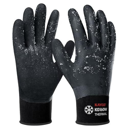 KAYGO Winter Work Gloves, Non-Slip Thermal Latex Coated - color: Black (Thermal), size: Small