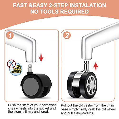 Office Chair Caster Wheels Replacement - Fit Most Brands, Caster Desk Chair Wheels (5 Set) - style: Silver