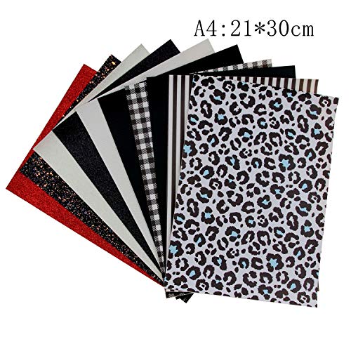 Litchi 10 Pieces 8x12 Inch Faux Leather Sheets Include Fine Chunky Glitter Printed for Leather Bows Earrings Making