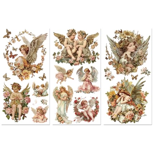 Peacoblue Vintage Angels Rub On Transfers for Furniture Craft 6"x12" - style: Vintage Angels