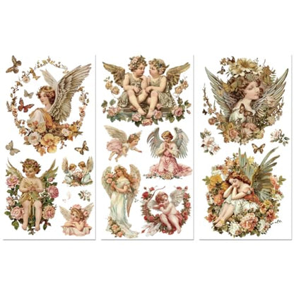 Peacoblue Vintage Angels Rub On Transfers for Furniture Craft 6"x12" - style: Vintage Angels