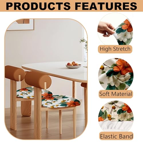 Chair Seat Covers - Waterproof Stretch Printed Dining Room Chair Cover with Elastic Ties Removable Washable Dining Upholstered Chairs Protector (White, Four-piece Set) - color: White, size: Four-piece set