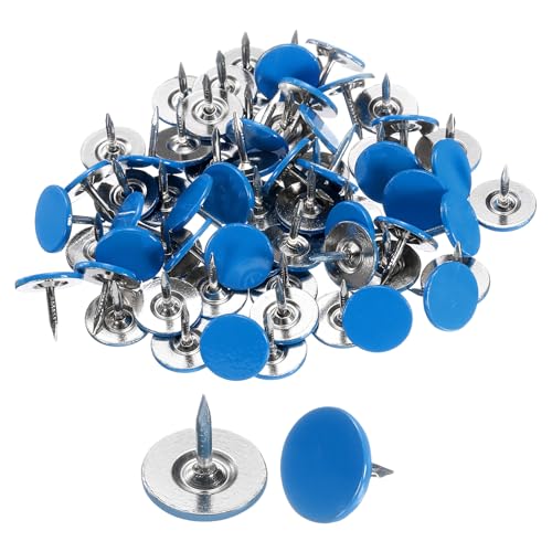 uxcell 120Pcs Push Pins, 11mmx10mm Round Flat Head Decorative Thumb Tacks Upholstery Tacks for Cork Board Office Wall Hangings, Blue - color: Blue, size: 11mmx10mm