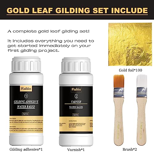 Gold Leaf Gilding Adhesive Set, Wadities 100ml Water Based Glue and Varnish