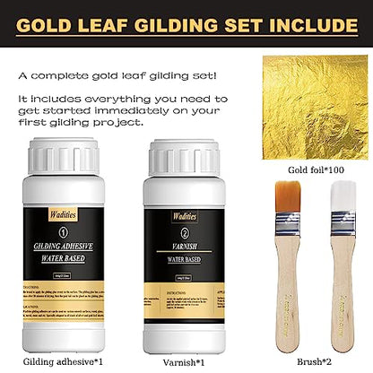 Gold Leaf Gilding Adhesive Set, Wadities 100ml Water Based Glue and Varnish