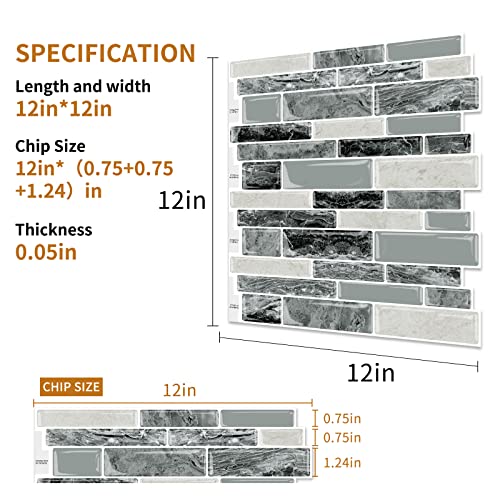 DEWOO Peel and Stick Backsplash 3D Self Adhesive Wall Tile Marlbe 10 Sheet - color: Marble Black