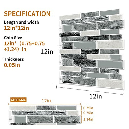 DEWOO Peel and Stick Backsplash 3D Self Adhesive Wall Tile Marlbe 10 Sheet - color: Marble Black