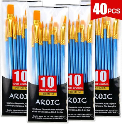 Acrylic Paint Brush Set, 4 Packs / 40 pcs Nylon Hair Brushes - size: 40pcs-blue