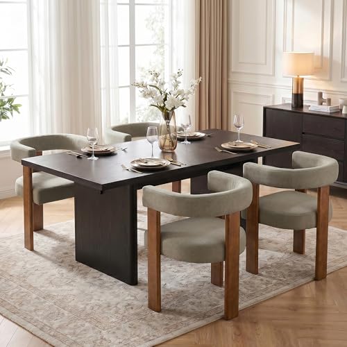 Usaint Wooden Barrel Dining Chairs Set of 6 with Walnut Wood Legs and Arm - color: Brown, size: Set of 6