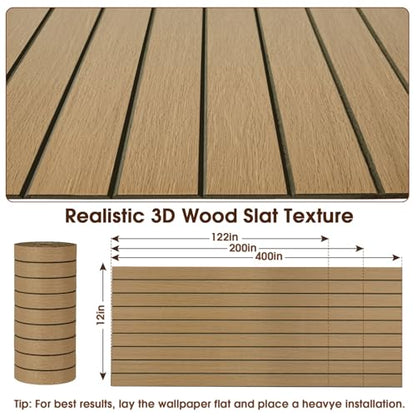 3D Peel and Stick Wall Panels PVC Grille Slat 394"x15.8" Self-Adhesive Wall Sticker Soundproof Paneling for Walls and Ceiling in Faux White Wood Grain Texture - color: Walnut Tone, size: 394"x15.8"