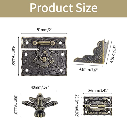 Uenhoy Jewelry Box Hardware Set, Antique Brass Hinge Latch Kit, 17 Pcs
