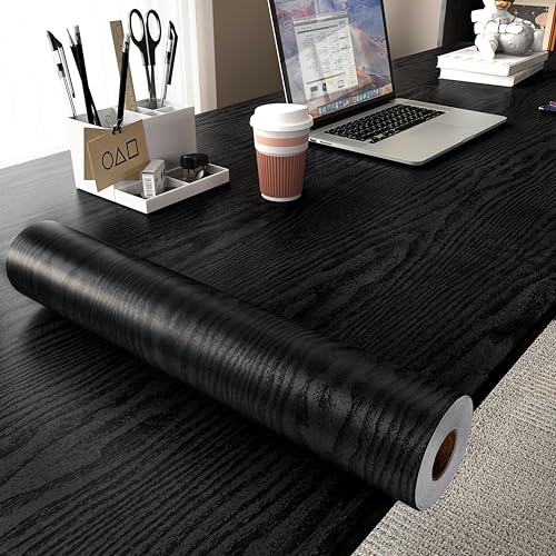 Black Wood Grain Wallpaper Contact Paper for Cabinets 118’’17.7’’ - size: 17.7"W x 118"L