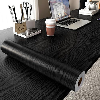 Black Wood Grain Wallpaper Contact Paper for Cabinets 118’’17.7’’ - size: 17.7"W x 118"L