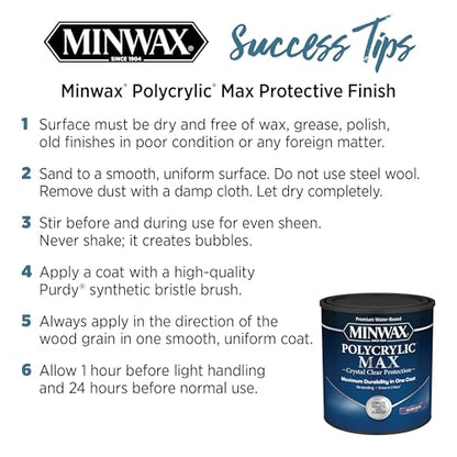 Minwax Polycrylic Max, Satin, Clear, 1 Quart, 611115555 - size: 1 Quart
