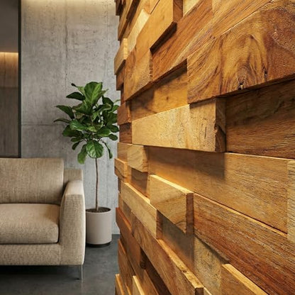 Bare Decor EZ-Wall 3D Mosaic Tile in Solid Teak Wood, 1 Sample Tile, Natural Finish Tile - size: 1 Sample Tile