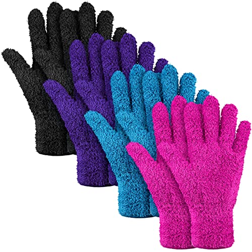 Bencailor 4 Pairs Microfiber Dusting Gloves Washable Reusable Cleaning Gloves Mittens for Plants House Cleaning Car Blinds - color: Purple, Blue, Rose Red, Black, size: Large