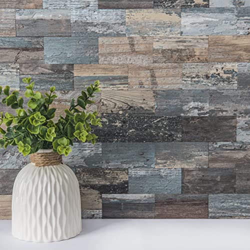 Art3d PVC Peel and Stick Backsplash Wall Tile, 10-Pack, Spruce Grey Rustic - color: Spruce-gray