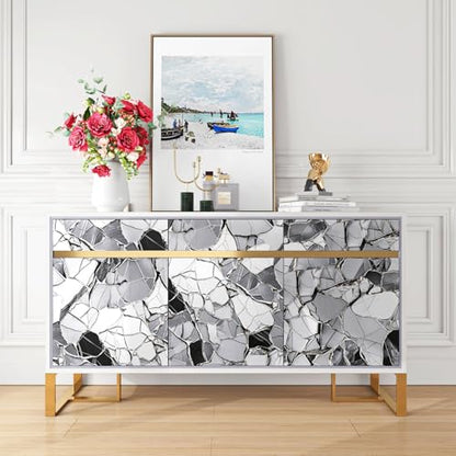 FunStick White Black Grey Marble Contact Paper for Countertops Stone Kitchen Countertop Contact Paper Peel and Stick Countertops Waterproof Removable Marble Wallpaper for Bathroom Walls Counter Tops - size: 12" x 200"